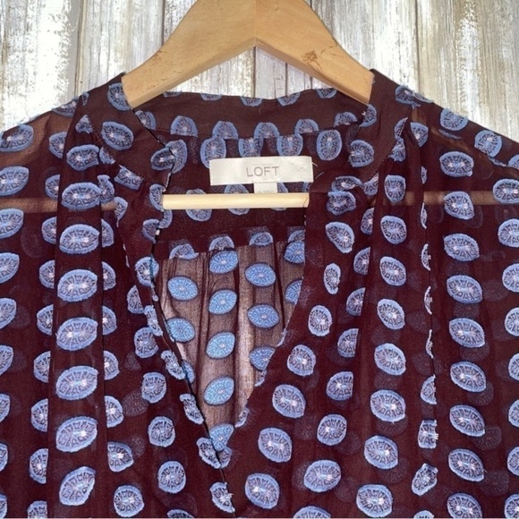 Loft Maroon Sheer Raised Print Button Down - Picture 7 of 7
